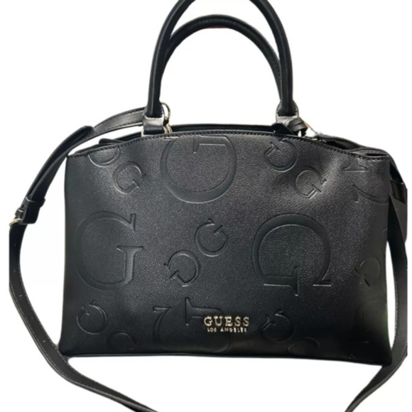 Guess Tote Bag Black Logo Embossed Leather Purse Shoulder Bag Handbag - Picture 1 of 12